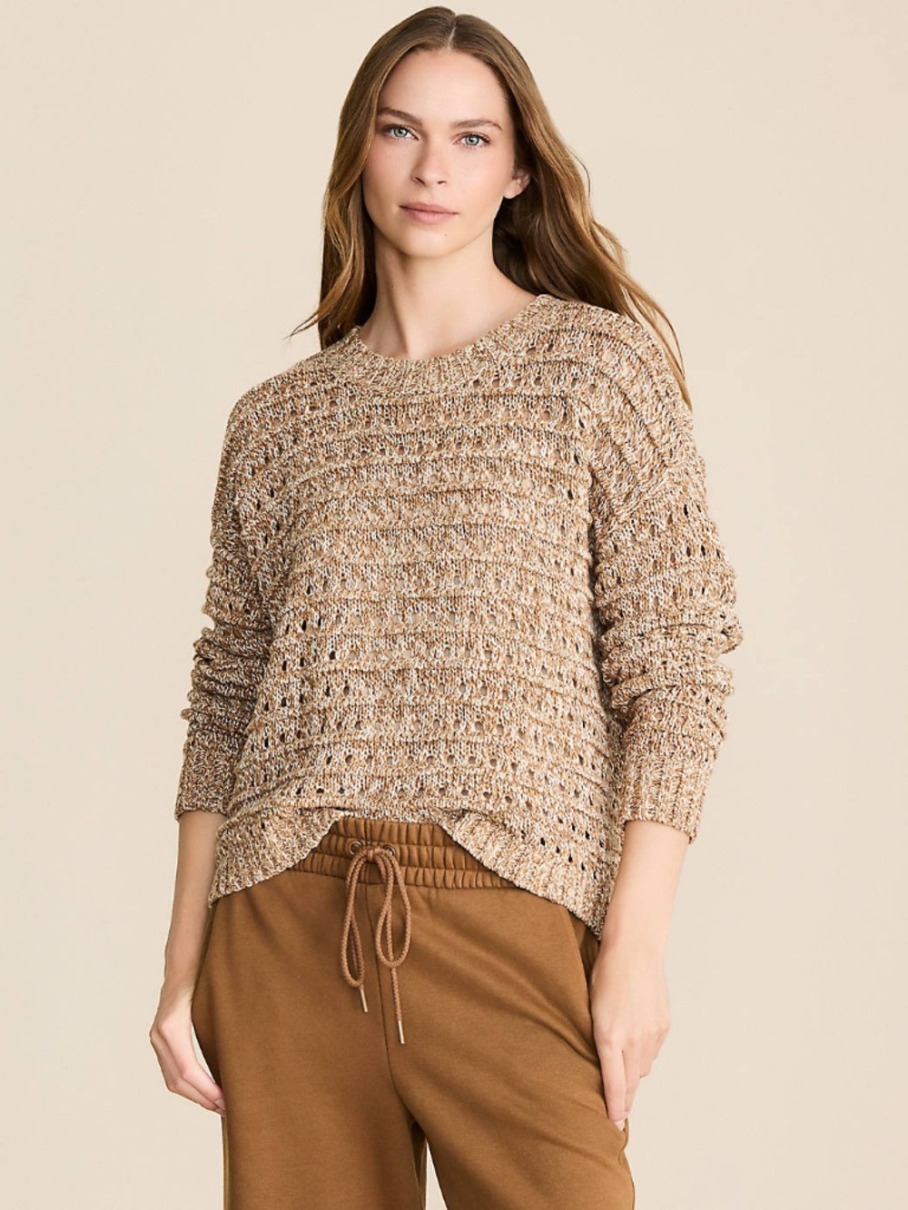 Lou & Grey Marled Open Stitch Tan Sweater S